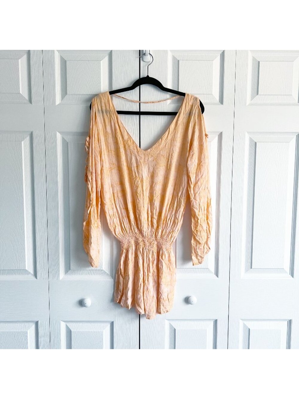 Tiare Hawaii Orange Tie Shoulder Smocked Mini Dress Women's One Size OS